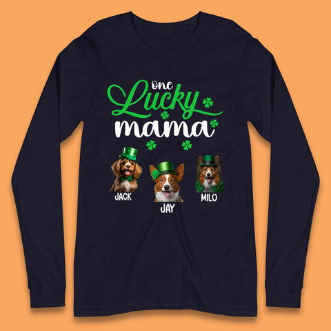 Personalised One Lucky Dog Mama Long Sleeve T-Shirt