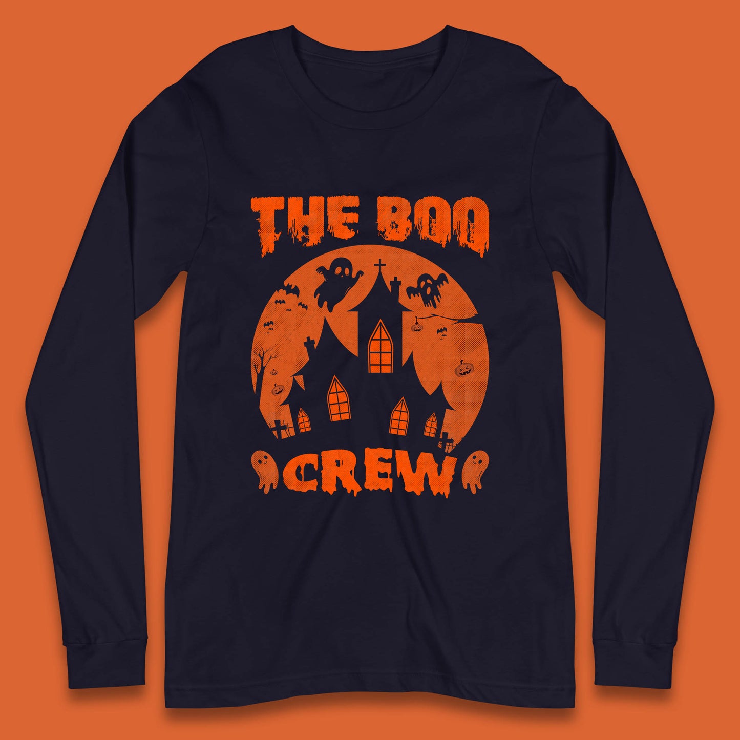 The Boo Crew Halloween Boo Squad Matching Costume Haunted House Horror Boo Ghost Long Sleeve T Shirt