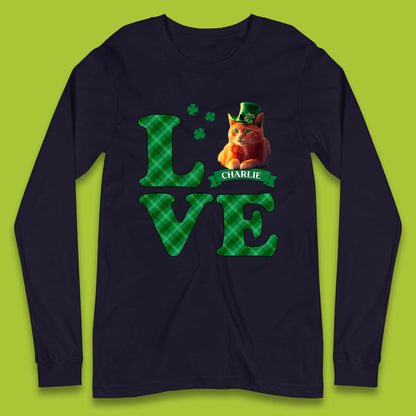 Personalised Love St. Patrick's Cat Long Sleeve T-Shirt