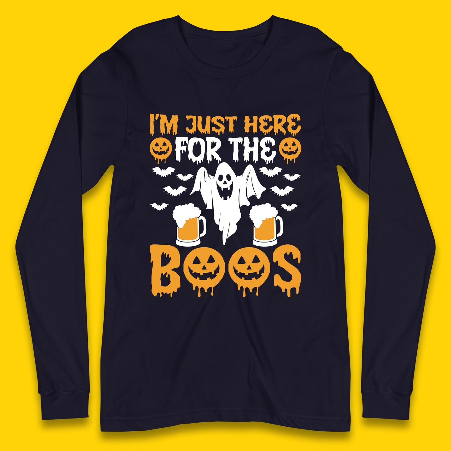 I'm Just Here For The Boos Halloween Boo Ghosts Drinking Beer Long Sleeve T Shirt