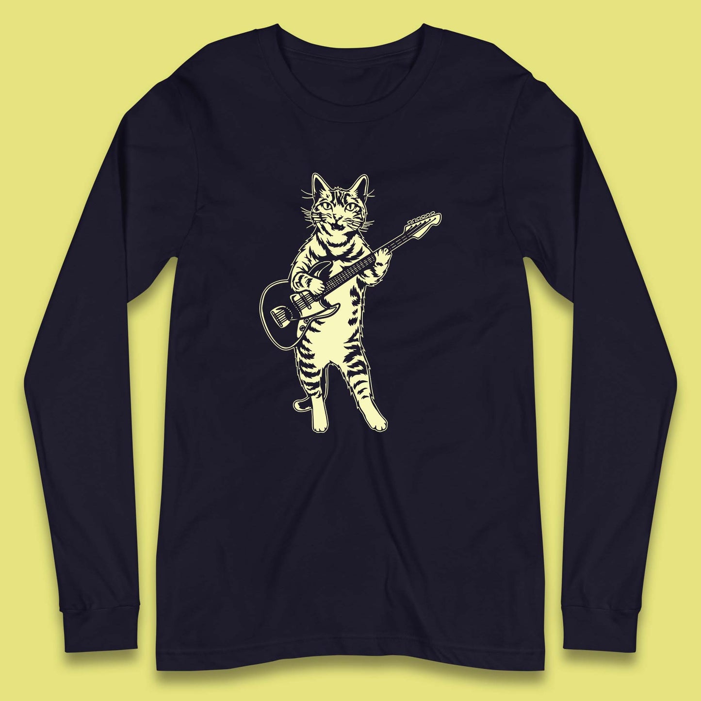 Rock Cat Playing Guitar Musician Guitarist Cat Music Lovers Long Sleeve T Shirt