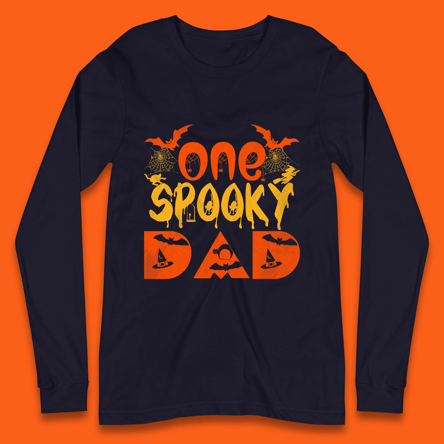 One Spooky Dad Happy Halloween Fall Season Dad Life Spooky Flying Bats Long Sleeve T Shirt