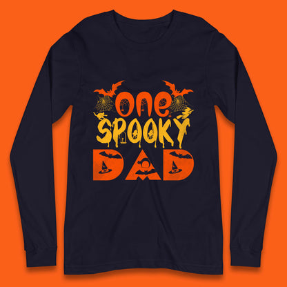 One Spooky Dad Happy Halloween Fall Season Dad Life Spooky Flying Bats Long Sleeve T Shirt