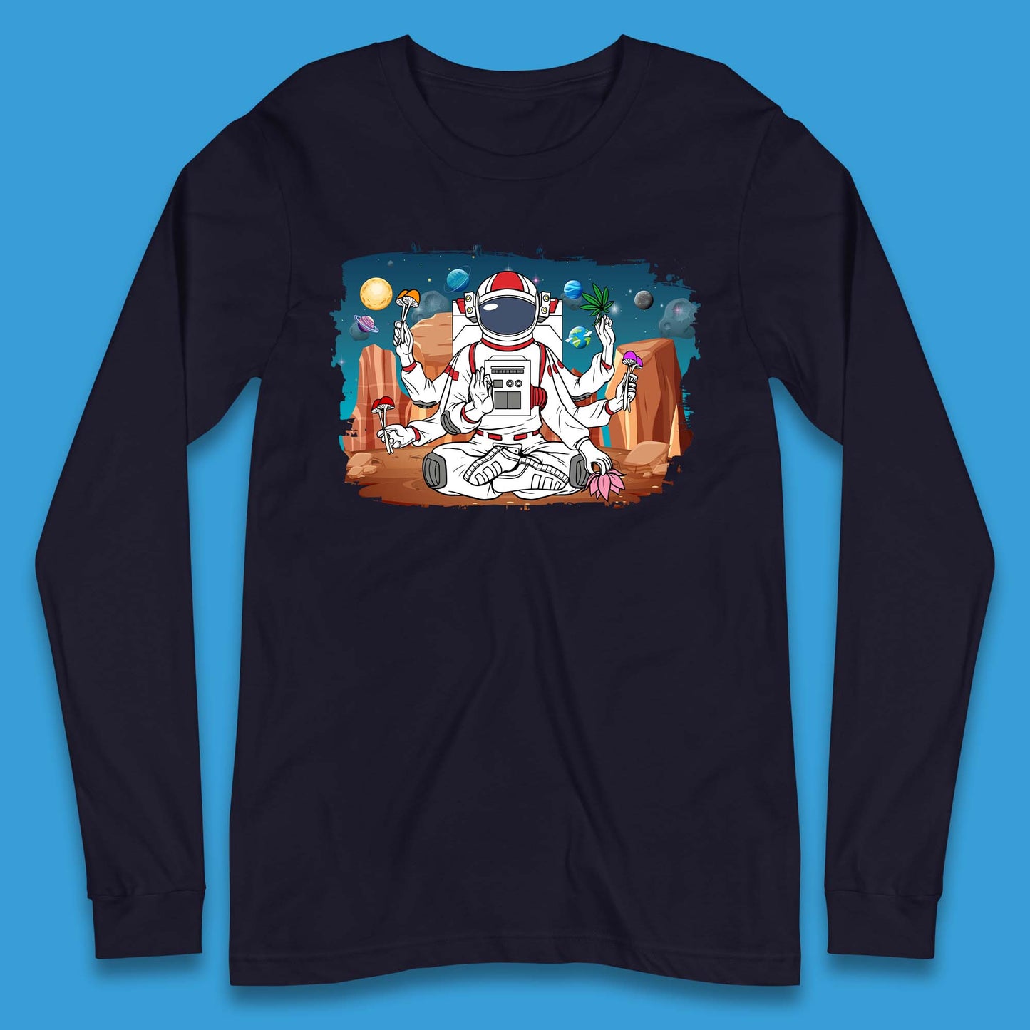 Meditating Astronaut Yoga Long Sleeve T-Shirt