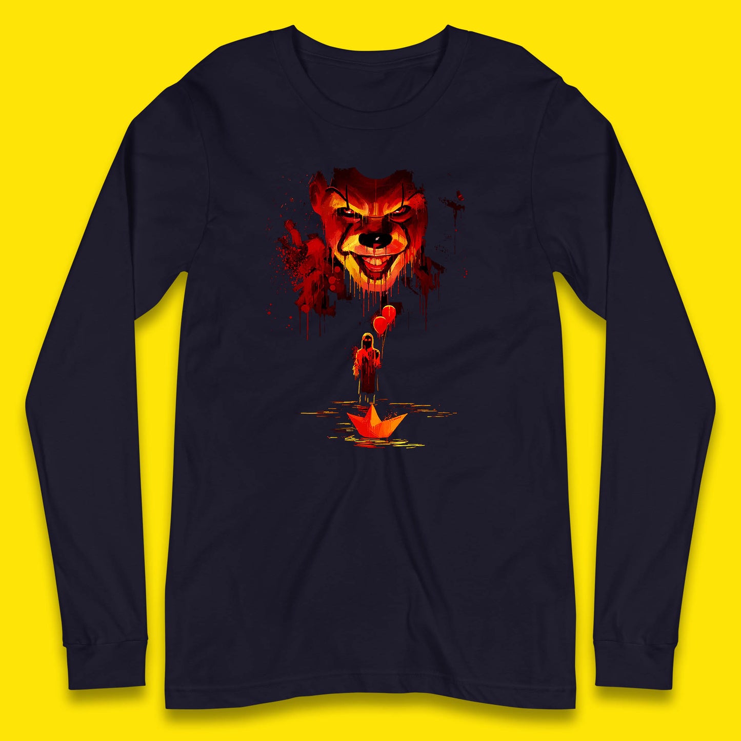 IT Clown Pennywise Halloween Horror Movie Character Serial Killer Clown Costume Long Sleeve T Shirt