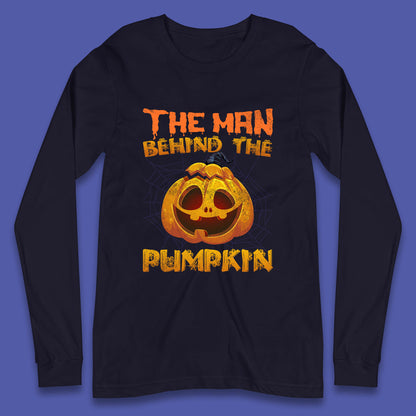 The Man Behind The Pumpkin Halloween Pregnancy Baby Announcement New Dad Gift Long Sleeve T Shirt