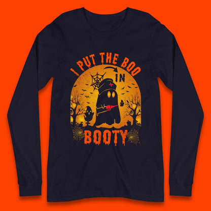 I Put The Boo In Booty Nurse Ghost Syringe Funny Halloween Nursing Boo Ghost Costume Long Sleeve T Shirt