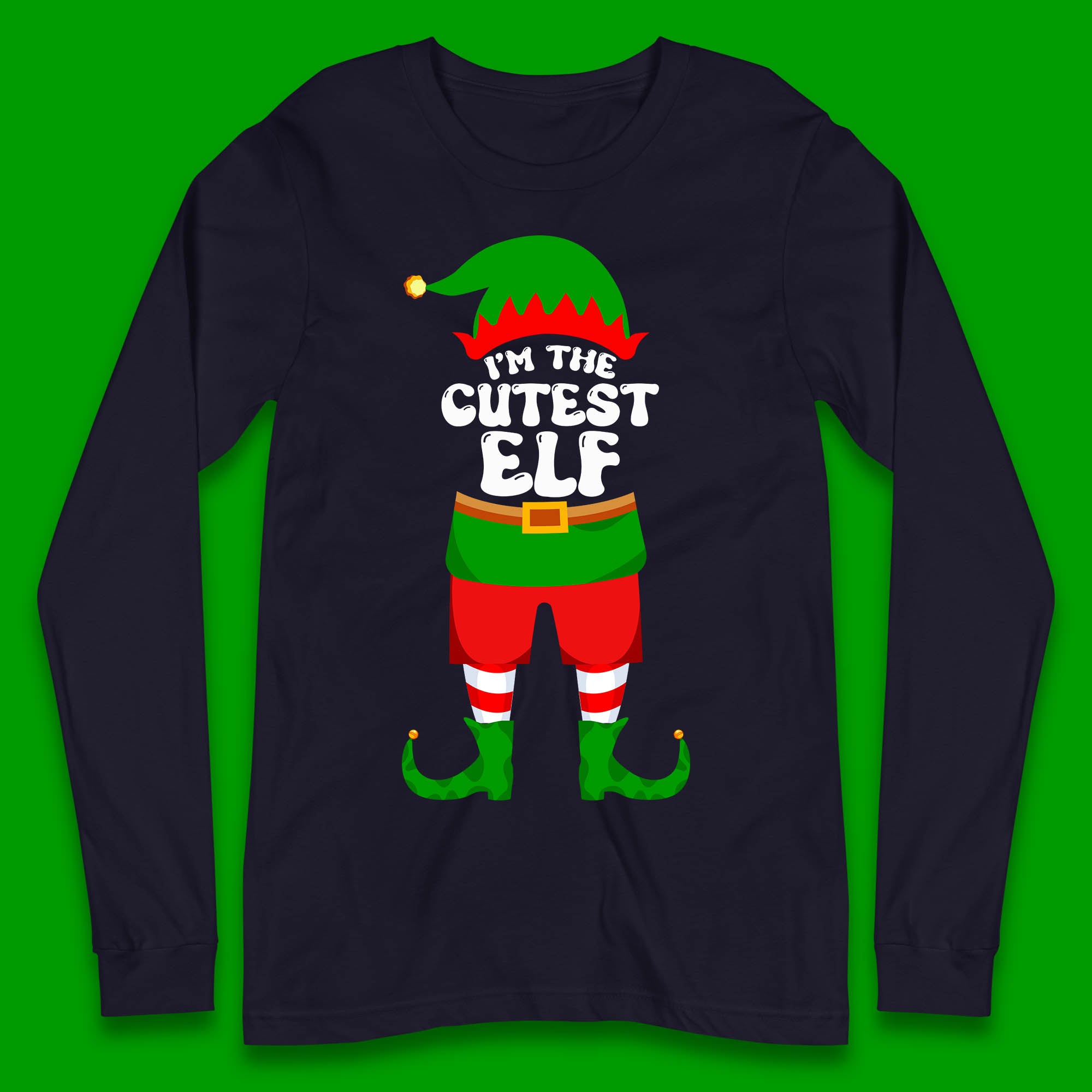 Christmas Character Elf I'm The Cutest Elf Xmas Costume Elf Wear Matching Christmas Long Sleeve T Shirt