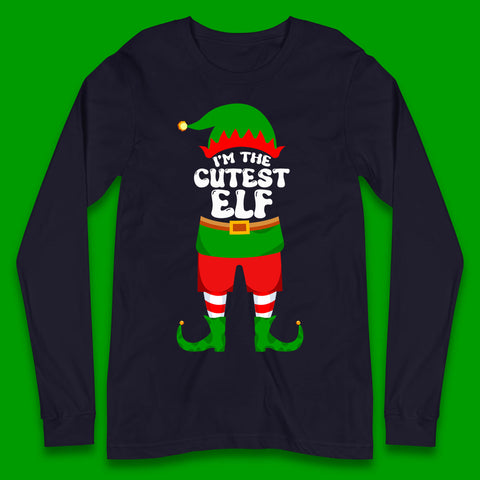 Christmas Character Elf I'm The Cutest Elf Xmas Costume Elf Wear Matching Christmas Long Sleeve T Shirt