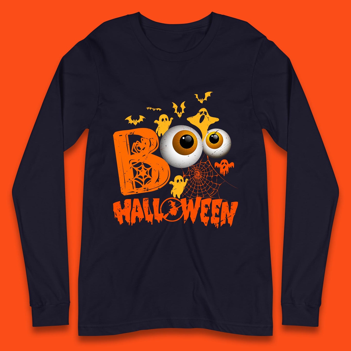 Halloween Spooky Boo Eye Balls Funny Halloween Boo Ghost Spooky Season Long Sleeve T Shirt