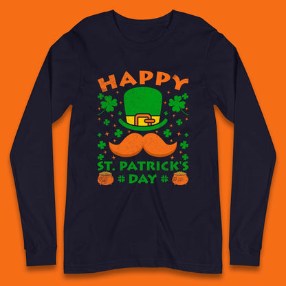 Leprechaun Hat & Ginger Mustache Long Sleeve T-Shirt