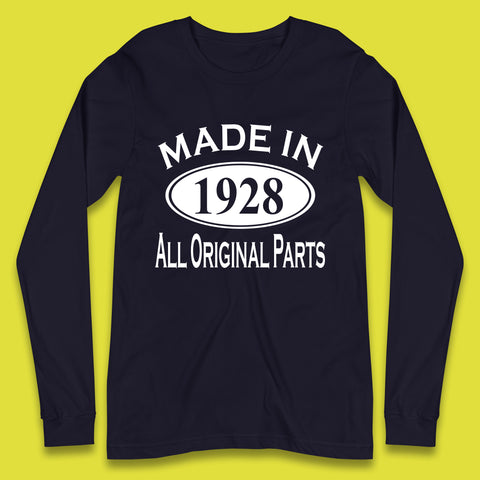 Made In 1928 All Original Parts Vintage Retro 95th Birthday Funny 95 Years Old Birthday Gift Long Sleeve T Shirt