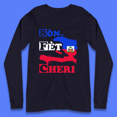 Bon Fet Cheri Haiti Map Long Sleeve T-Shirt