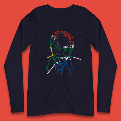 Nelson Mandela Line Art Portrait Black Lives Matter Nelson Mandela International Day Long Sleeve T Shirt