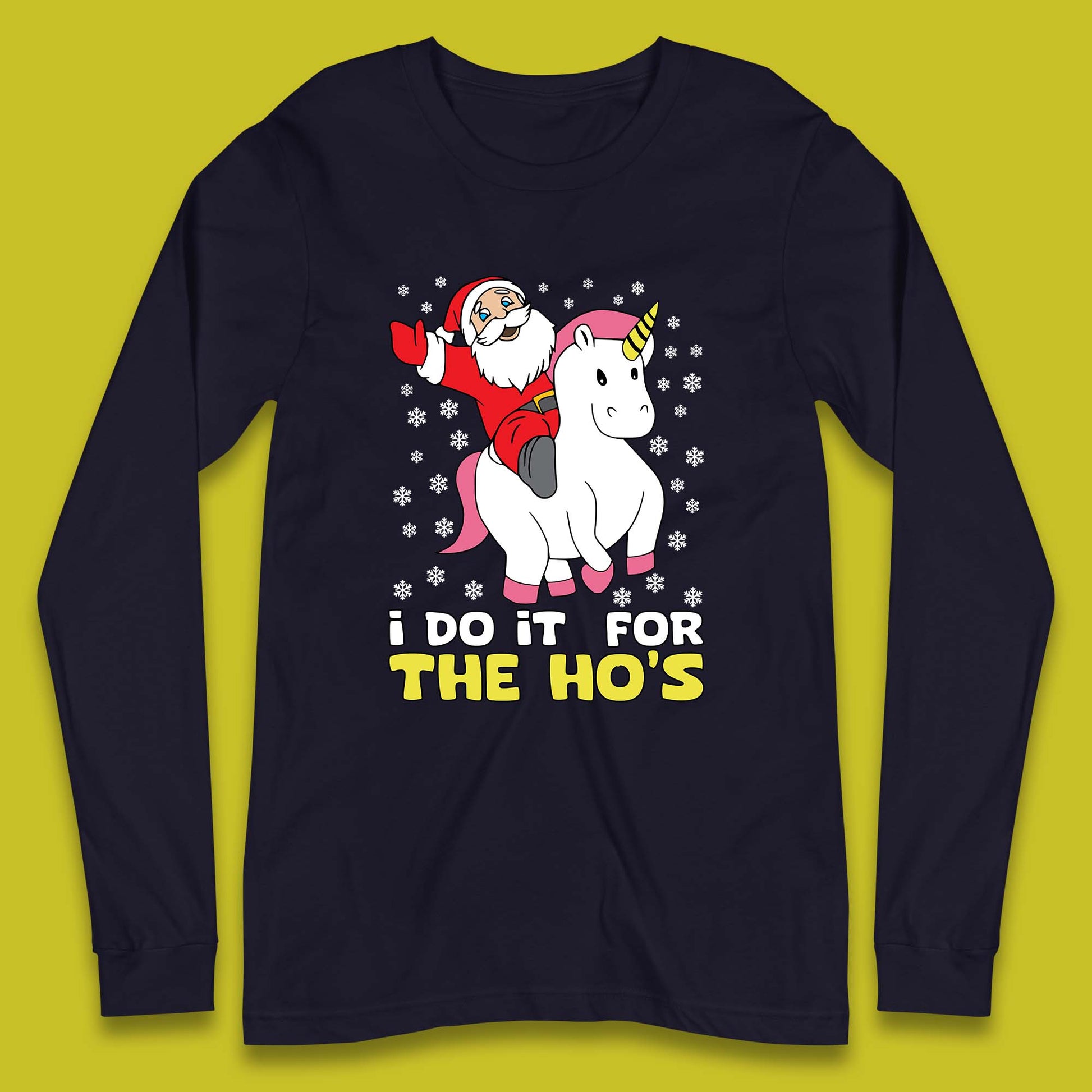 santa riding unicorn long sleeve t shirt