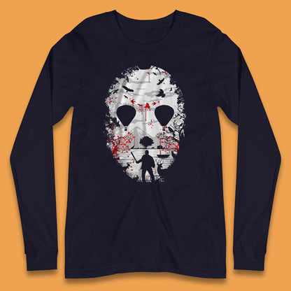 Crystal Lake Jason Voorhees Face Mask Halloween Friday The 13th Horror Movie Long Sleeve T Shirt