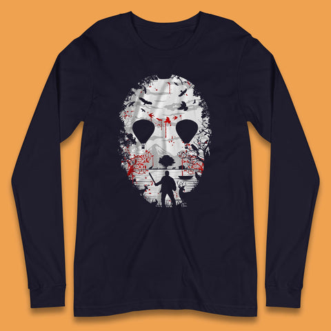 Crystal Lake Jason Voorhees Face Mask Halloween Friday The 13th Horror Movie Long Sleeve T Shirt