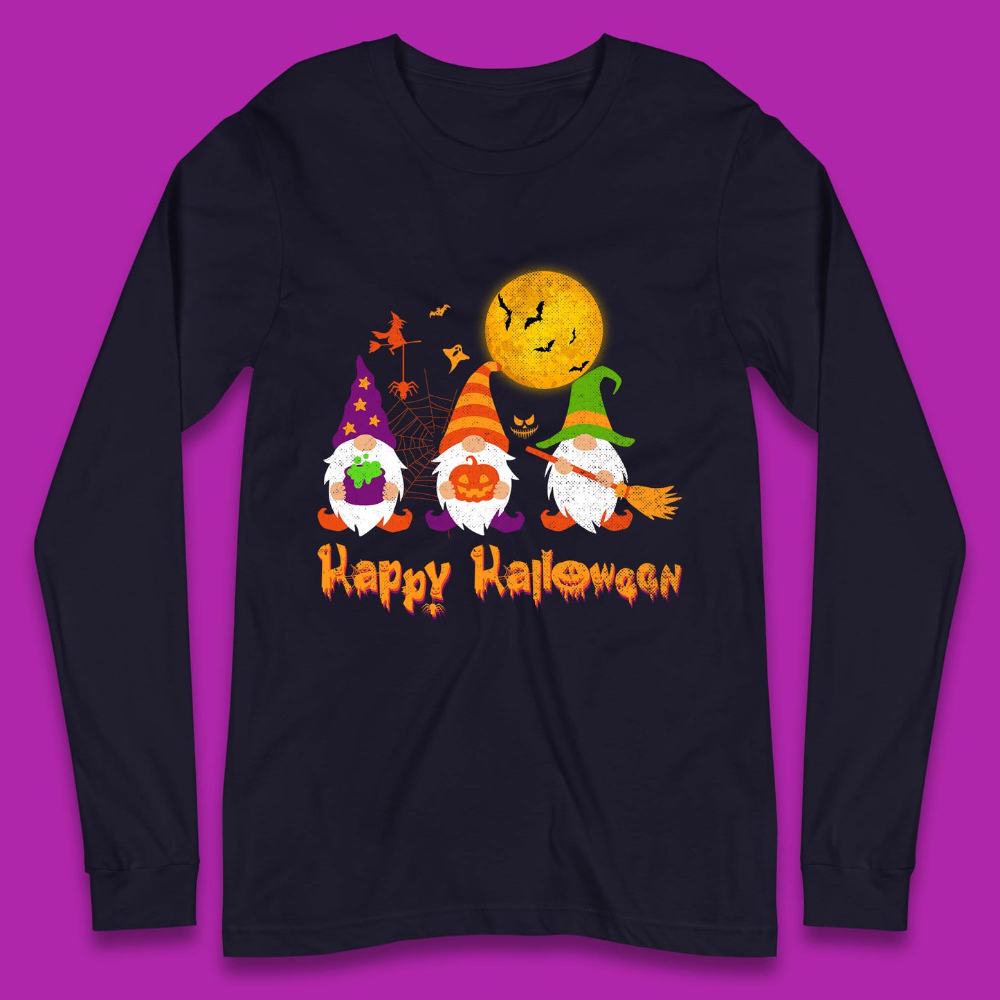 Happy Halloween Gnomies Spooky Witch Gnomes Scary Gnome Lover Long Sleeve T Shirt