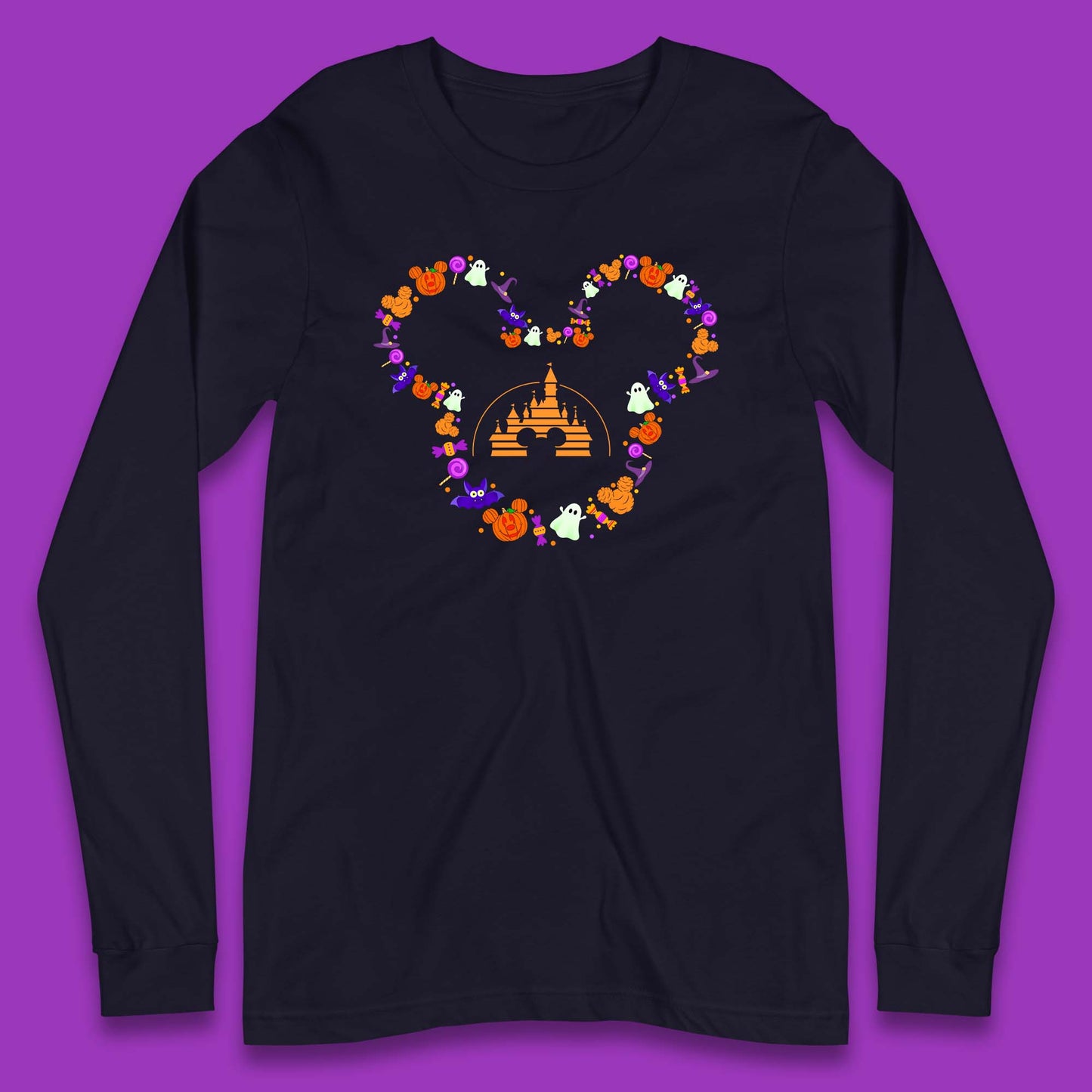Disney Halloween Mickey Mouse Head Disney Castle Halloween Elements Horror Scary Long Sleeve T Shirt