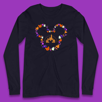Disney Halloween Mickey Mouse Head Disney Castle Halloween Elements Horror Scary Long Sleeve T Shirt