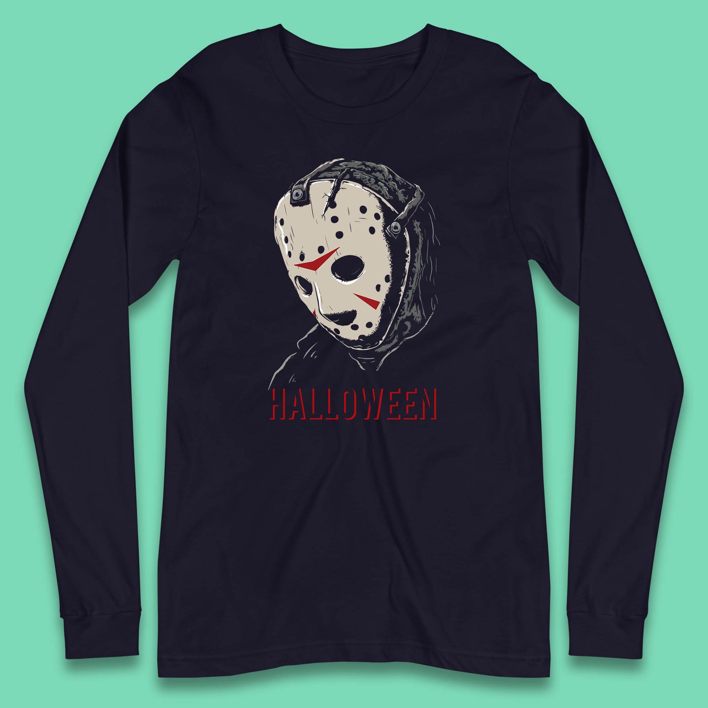 Jason Voorhees Face Mask Halloween Friday The 13th Horror Movie Character Long Sleeve T Shirt