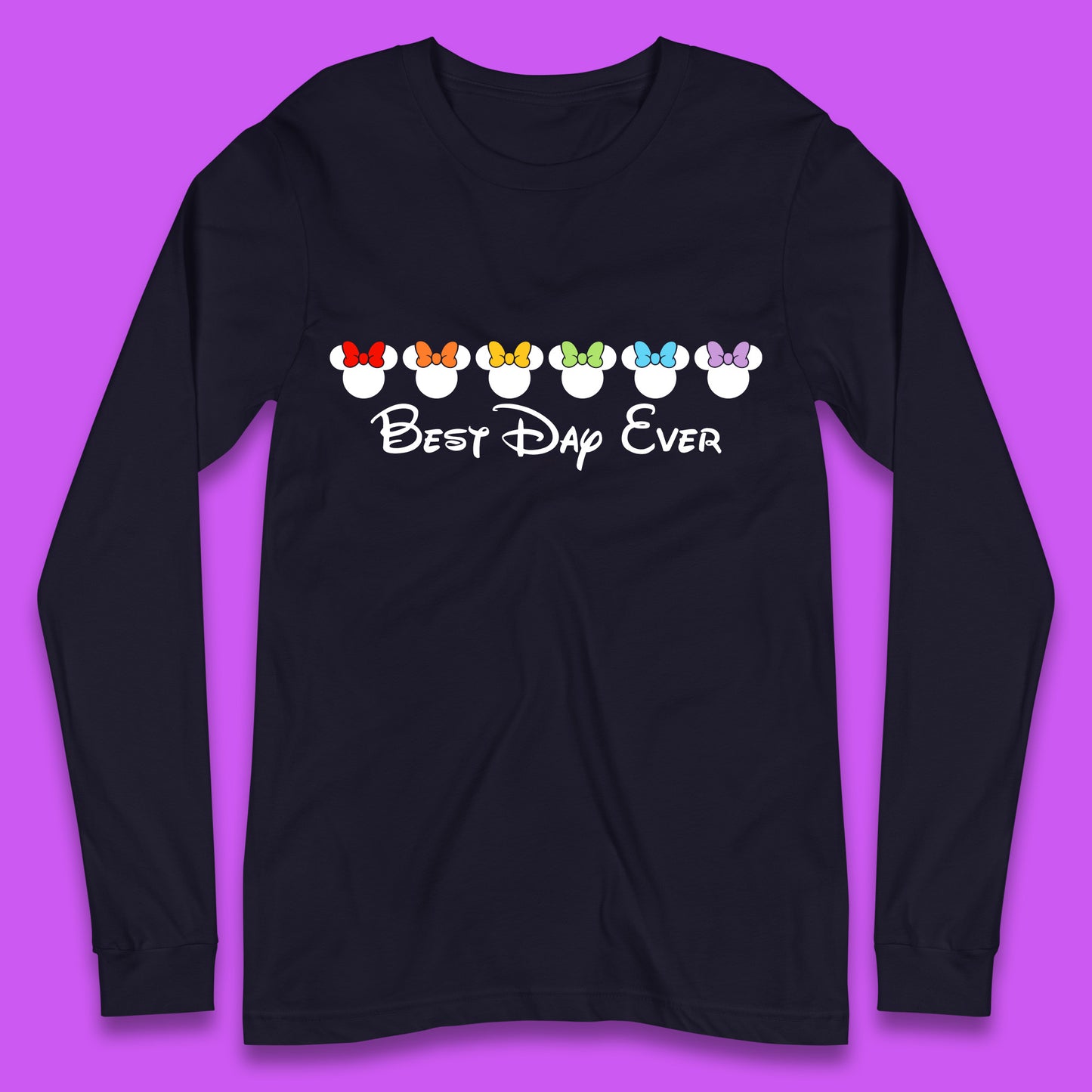 Best Day Ever Disney Minnie Mouse Cartoon Character Disney Vacation Minnie Mouse Face with Colorful Bows Disney Trip Long Sleeve T Shirt