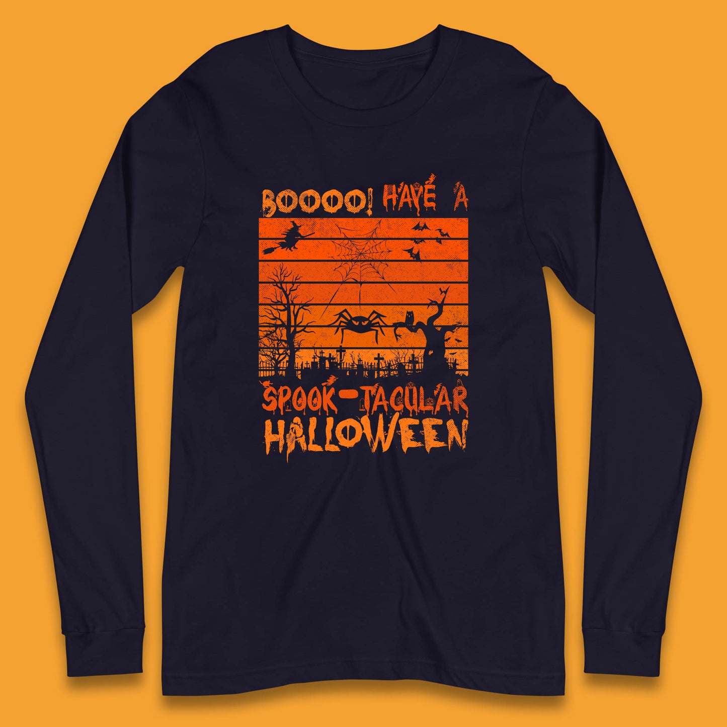 Booo Have A Spook Tacular Halloween Graveyards With Dead Tree Horror Scary Long Sleeve T Shirt