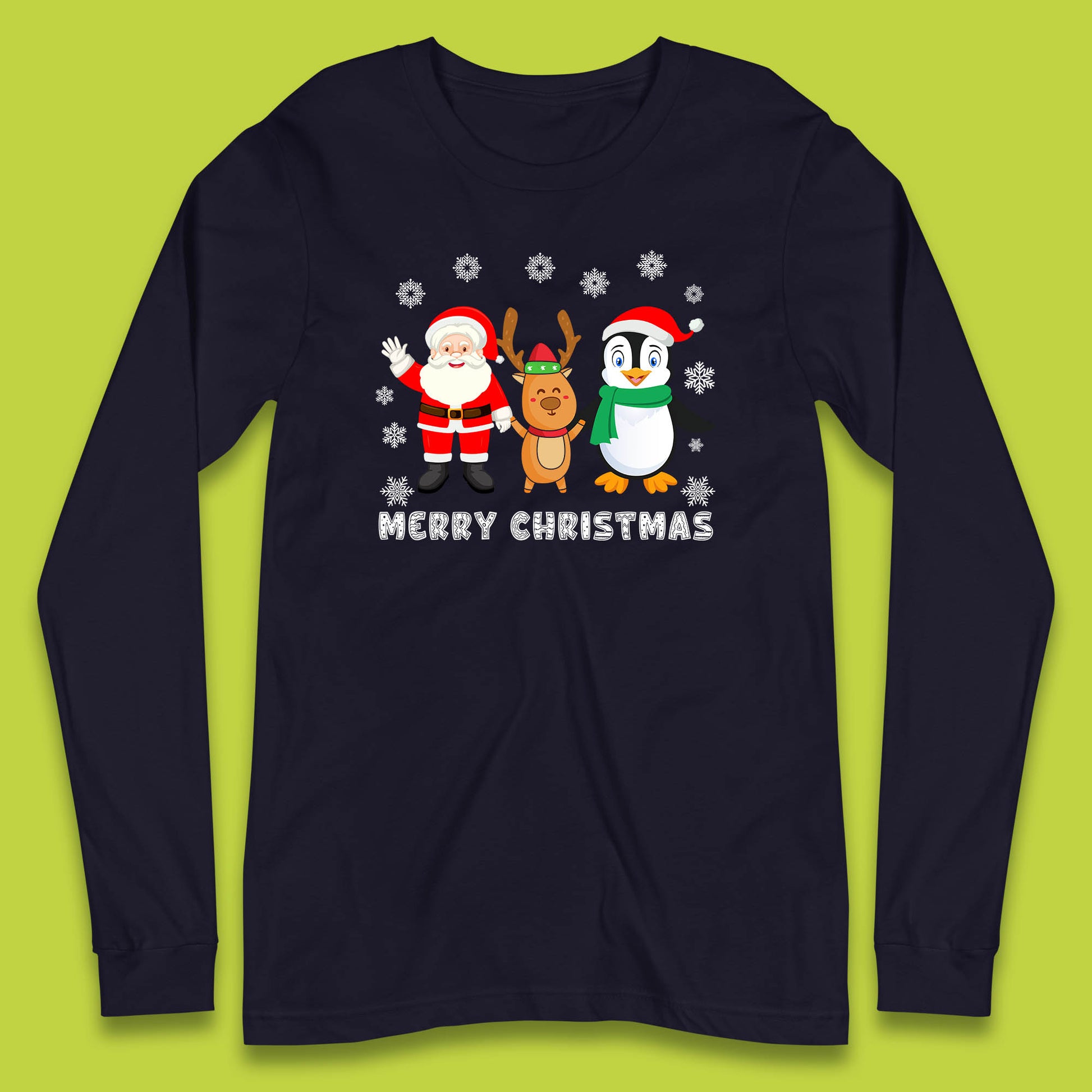 merry christmas penguin santa claus and reindeer t shirt