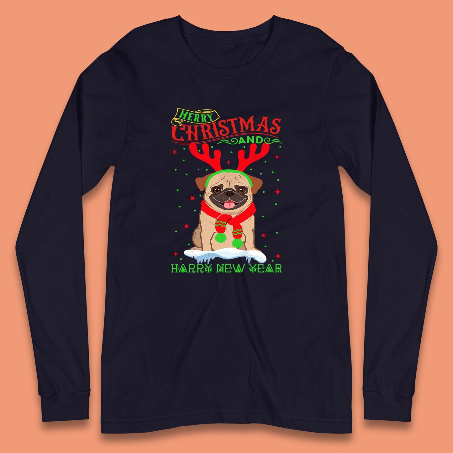 christmas pug dog long sleeve t-shirt