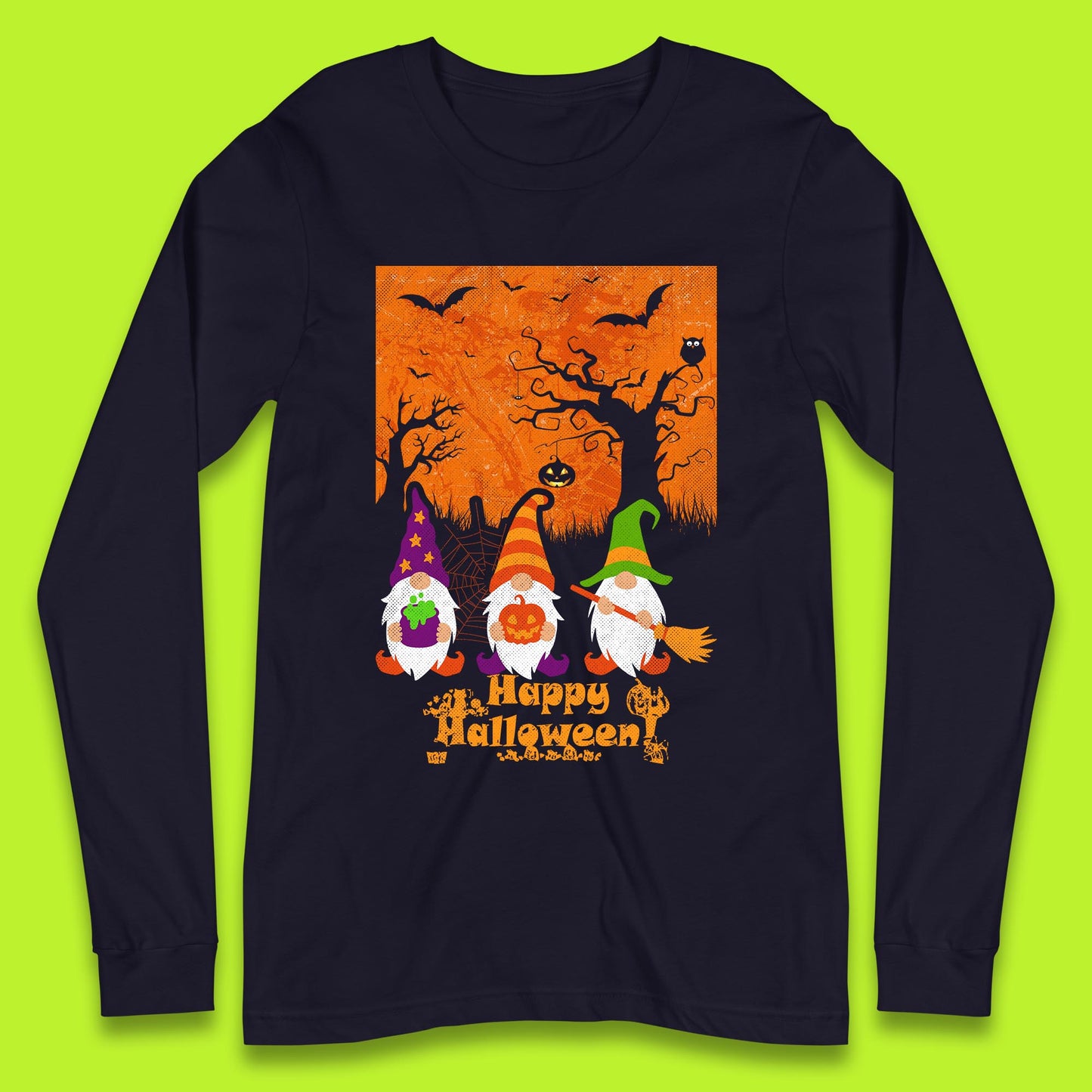 Happy Halloween Gnomies Spooky Witch Gnomes Scary Halloween Trees Gnome Lover Long Sleeve T Shirt