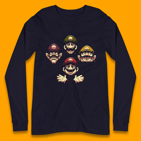 Mario Characters Funny Old Faces Super Mario, Luigi, Wario And Waluigi Game Players Mario Bro Toad Retro Gaming Long Sleeve T Shirt