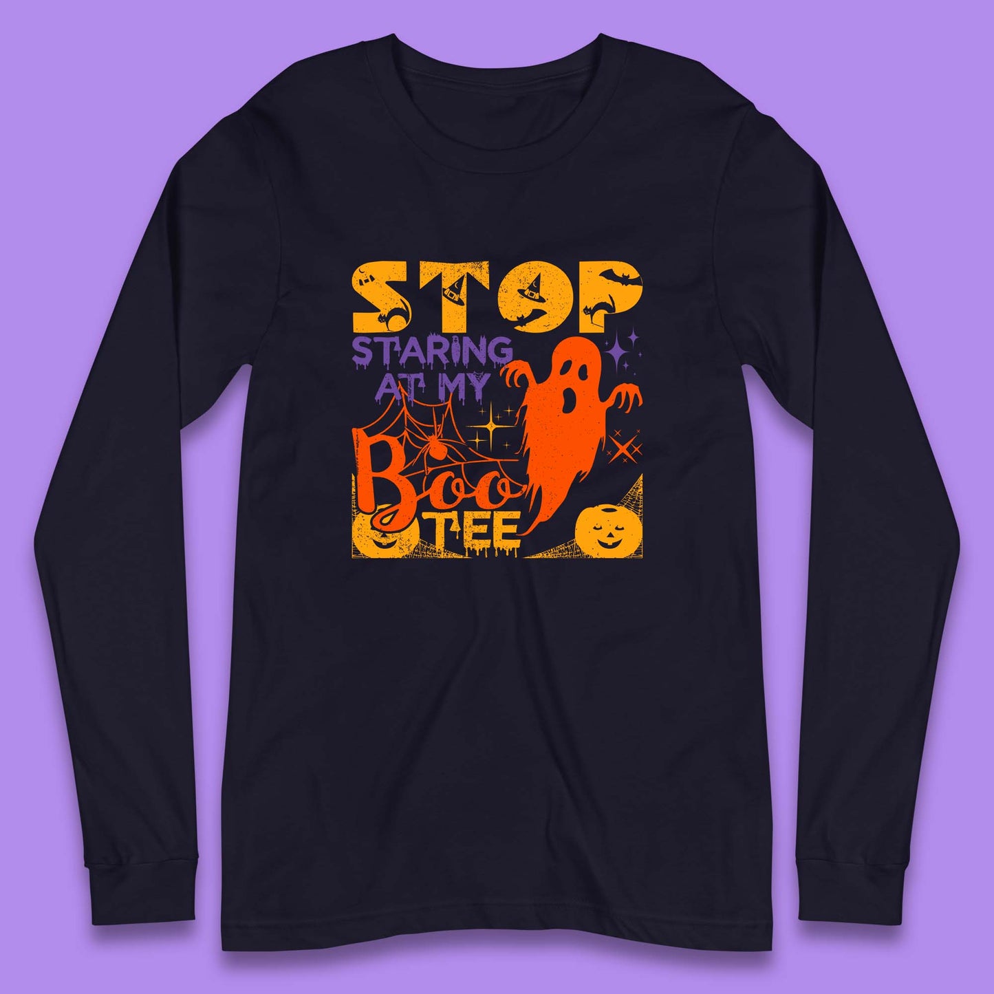 Stop Staring At My Boo Tee Funny Sayings Halloween Ghost Party Long Sleeve T Shirt