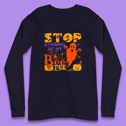 Stop Staring At My Boo Tee Funny Sayings Halloween Ghost Party Long Sleeve T Shirt