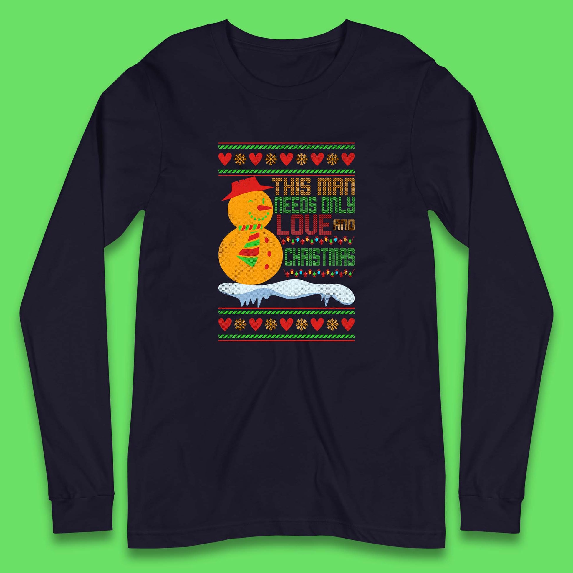 snowman christmas long sleeve t shirt