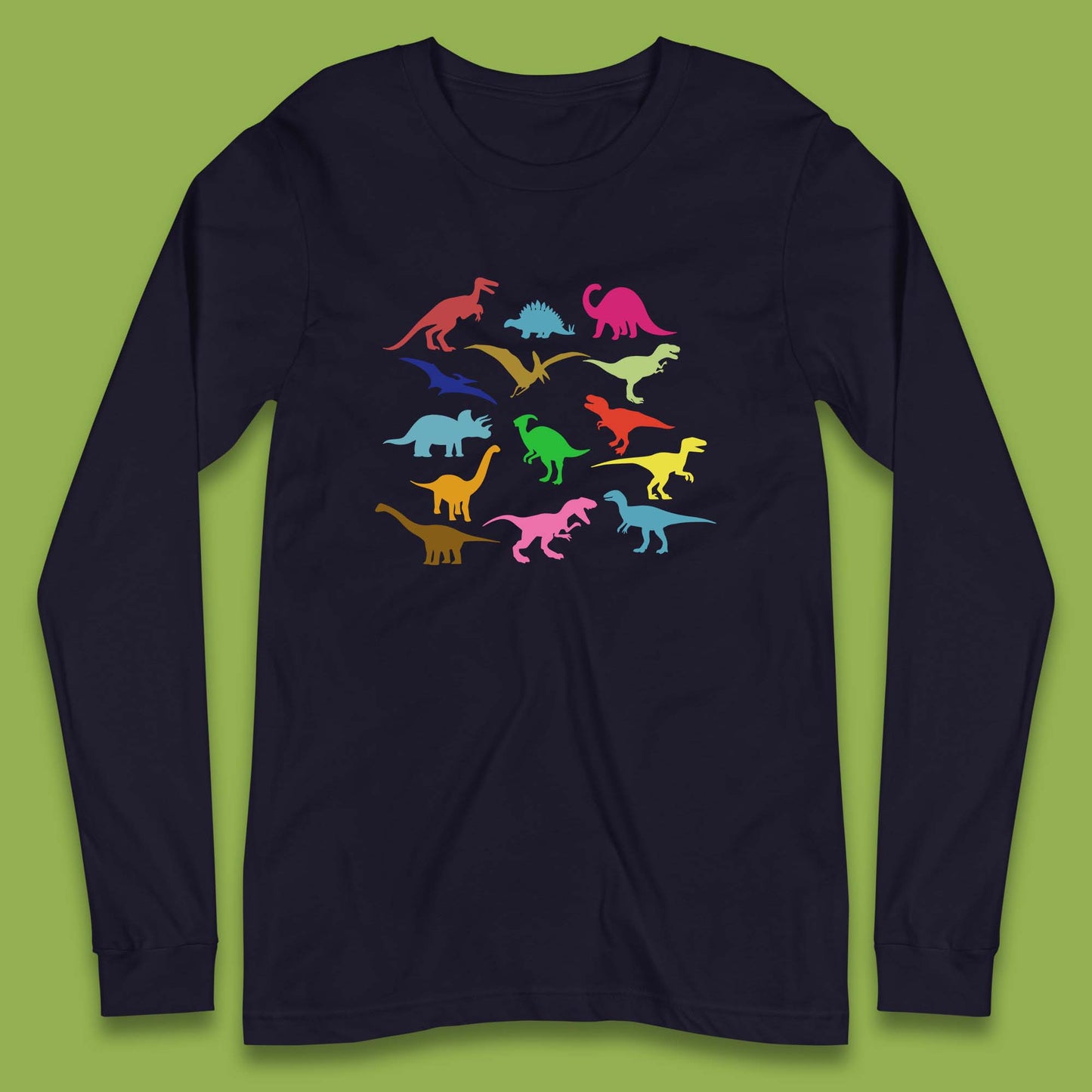 Colourful Dinosaurs Dino Fossil Dinosaurs Wild Nature Prehistoric Paleontology Velociraptor Long Sleeve T Shirt