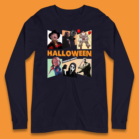 Halloween Horror Nights Horror Movie Characters Halloween Villians Serial Killers Long Sleeve T Shirt