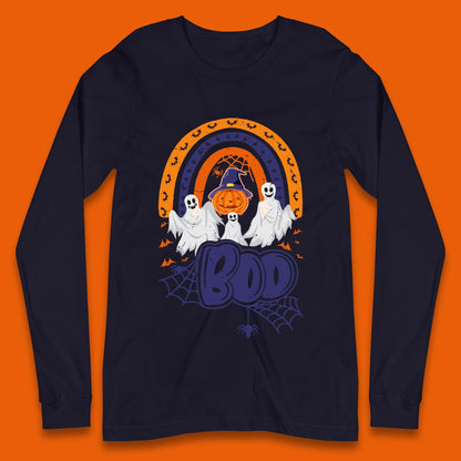Halloween Boo Ghosts With Witch Pumpkin Scary Spooky Season Long Sleeve T Shirt