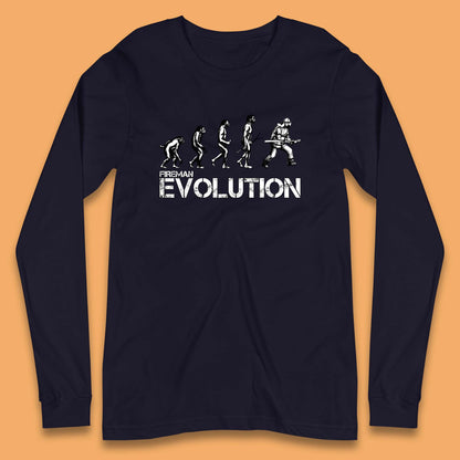 Fireman Evolution Funny Fire Brigade Service Firefighter Long Sleeve T Shirt