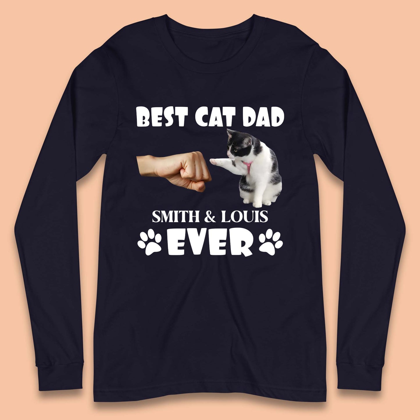 Personalised Best Cat Dad Ever Long Sleeve T-Shirt