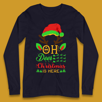 oh deer christmas is here long sleeve tee