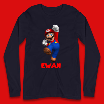 Personalised Your Name Super Mario Jumping Funny Game Lovers Players Mario Bro Retro Gaming Long Sleeve T Shirt
