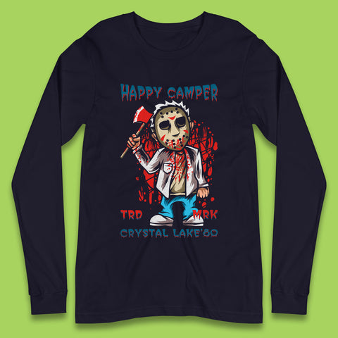 Happy Camper Crystal Lake 1980s Jason Voorhees Vintage Halloween Horror Movie Long Sleeve T Shirt