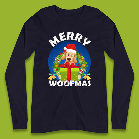 Merry Woofmas Christmas Golden Retriever Dog Xmas Dog Lovers Long Sleeve T Shirt