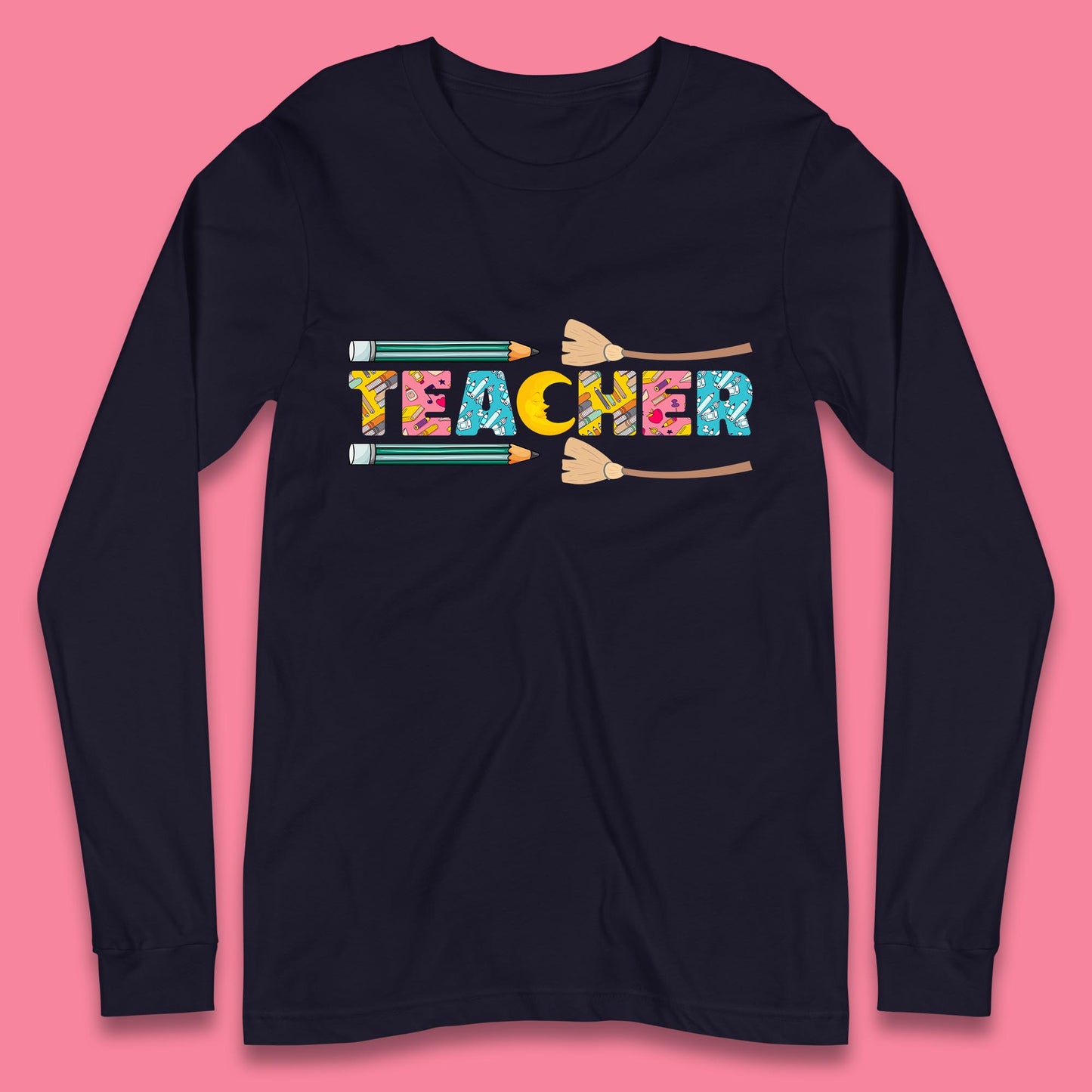 Halloween Teacher Spooky Teacher Ghost Halloween School Long Sleeve T Shirt