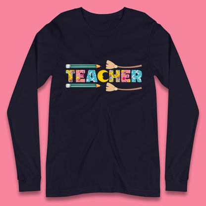 Halloween Teacher Spooky Teacher Ghost Halloween School Long Sleeve T Shirt