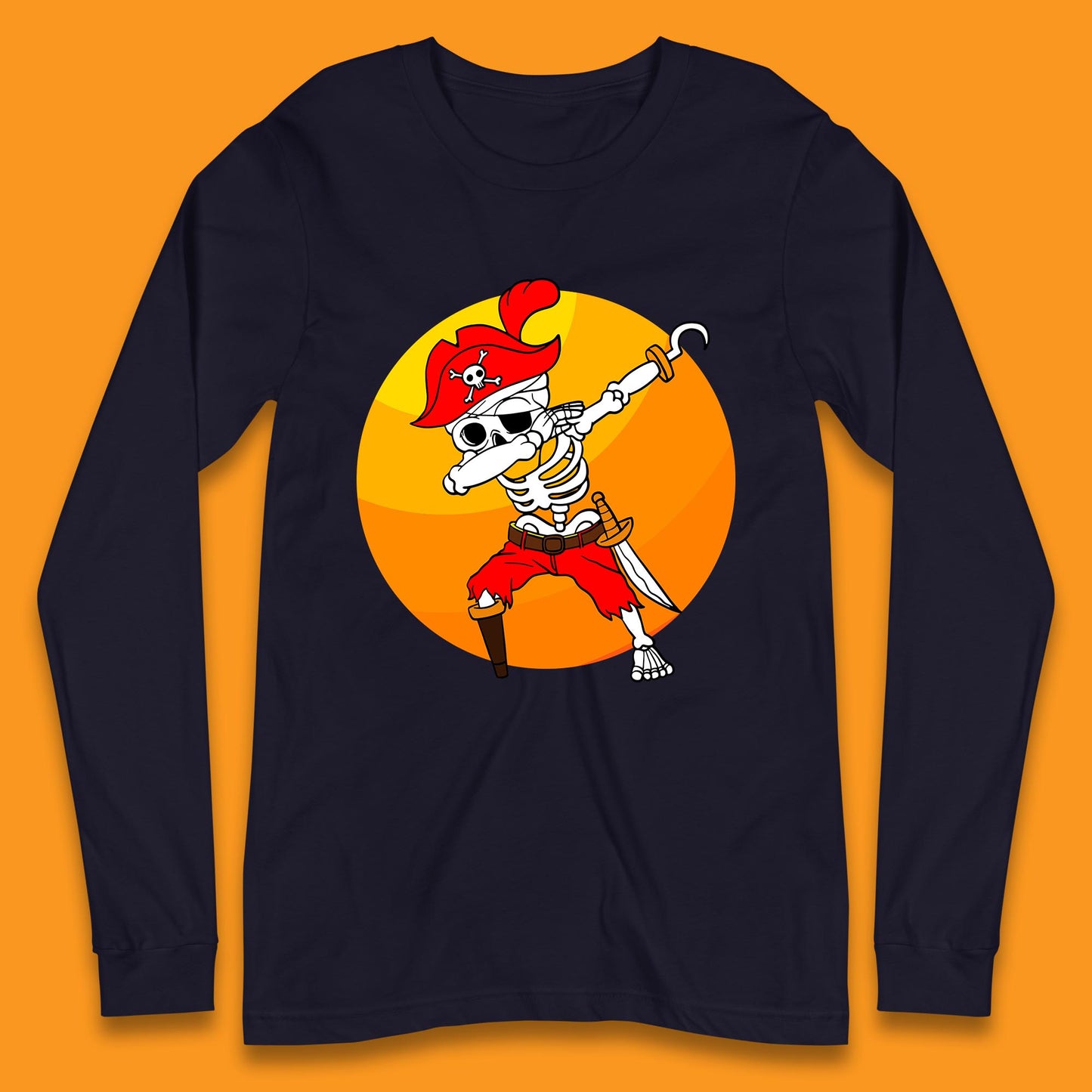 Dabbing Pirate Skeleton Halloween Jolly Roger Funny Halloween Costume Long Sleeve T Shirt