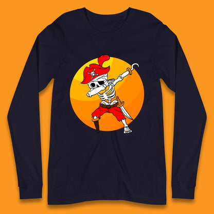 Dabbing Pirate Skeleton Halloween Jolly Roger Funny Halloween Costume Long Sleeve T Shirt