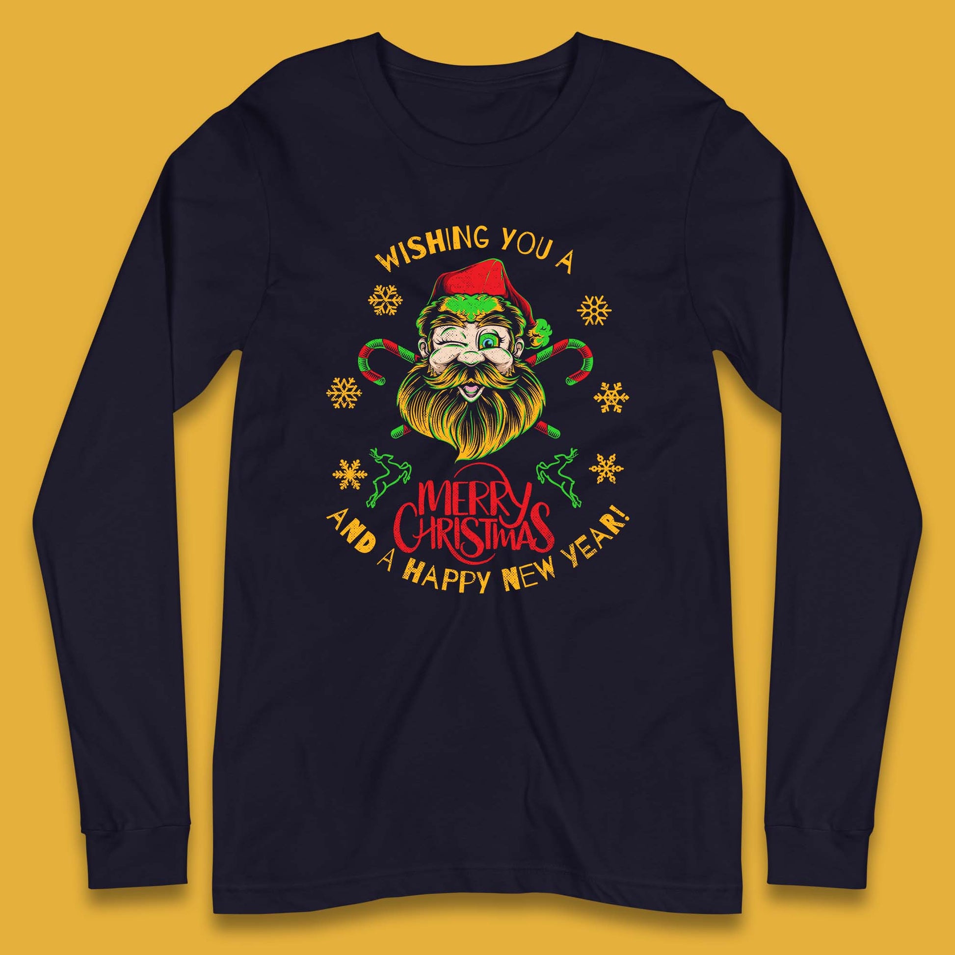 winking santa long sleeve t shirt