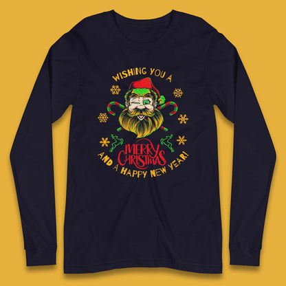winking santa long sleeve t shirt