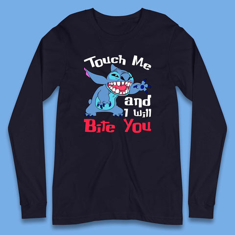 Disney Angry Stitch Cartoon Touch Me And I Will Bite You Lilo & Stitch Long Sleeve T Shirt